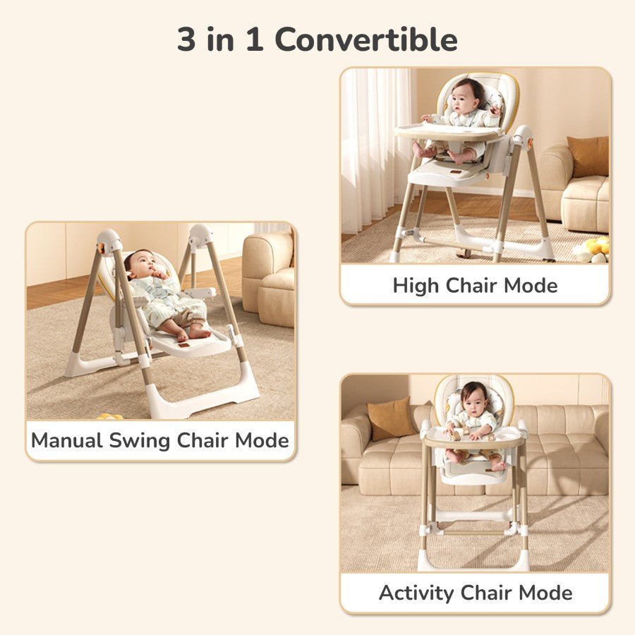 Baby Swing with 5-in-1 Functions, 4-Level Recline, 5-Point Safety Belt, Foldable Design