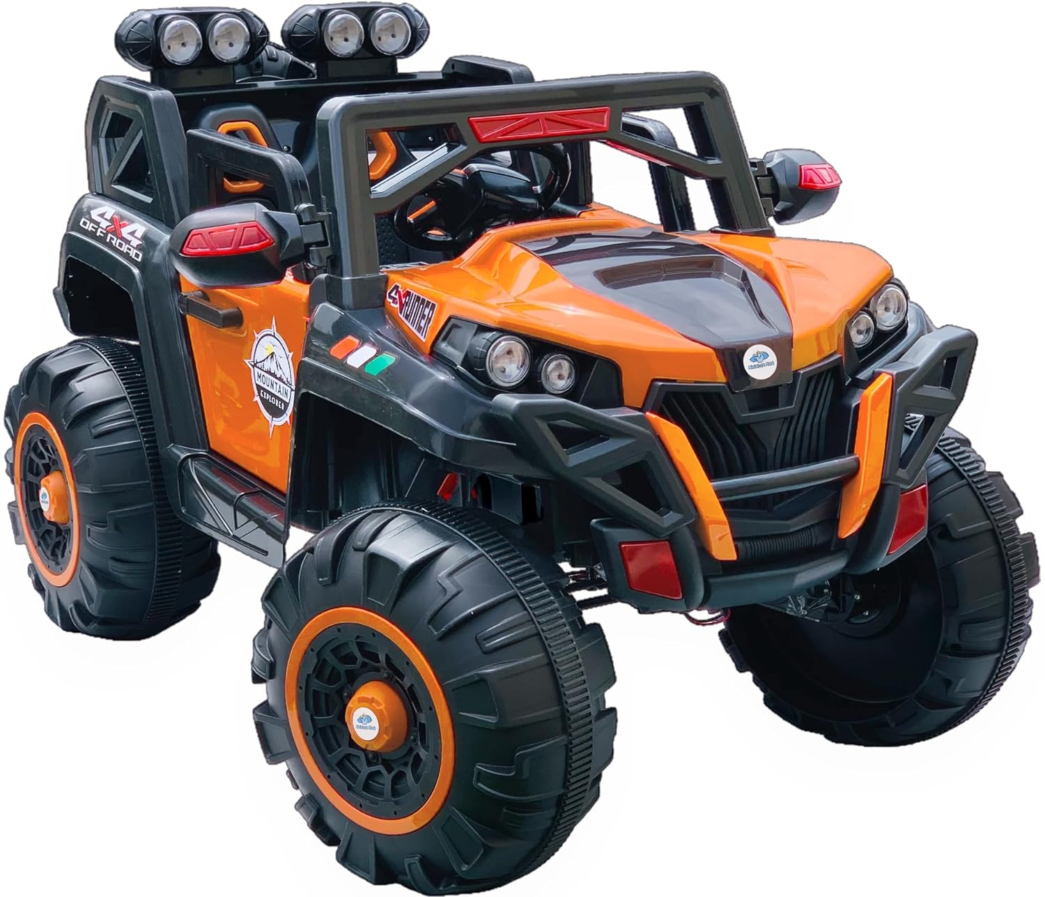 Battery operated kids jeep in orange with parental control and swing mode