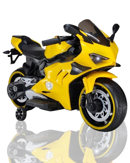 Yellow Yamaha RR kids ride-on motorcycle – 12V battery powered electric sports bike